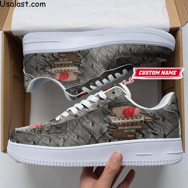 Wisconsin Badgers Cracked Metal Personalized Air Force 1 Shoes Sneaker