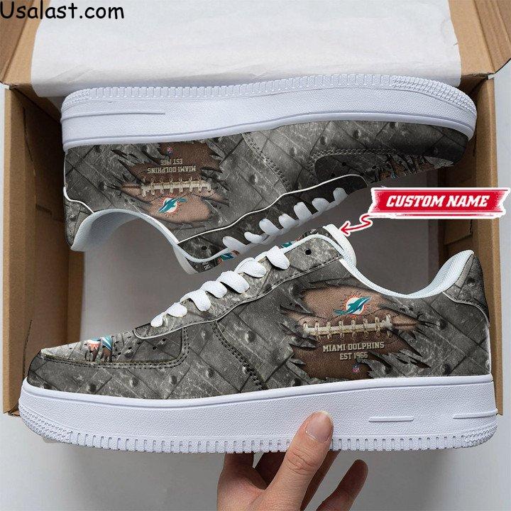 Miami Dolphins Cracked Metal Personalized Air Force 1 Shoes Sneaker