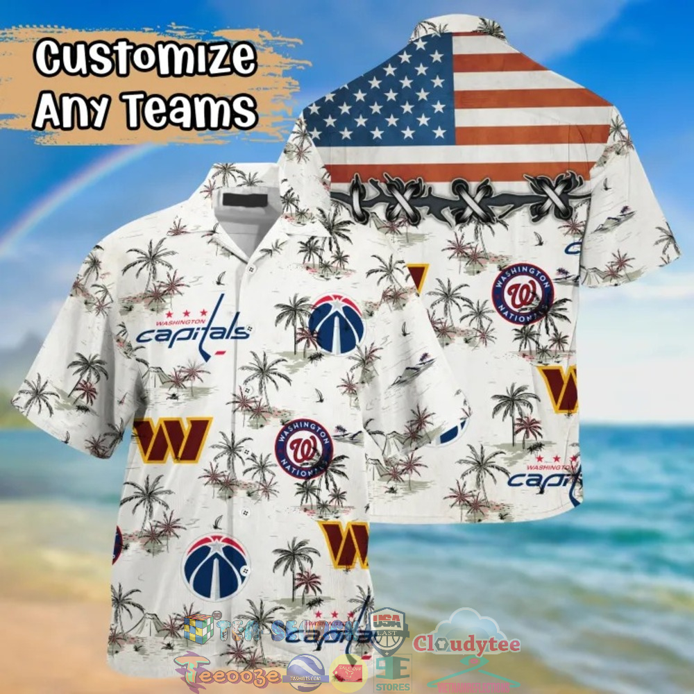 Washington Sport Teams USA Flag Palm Tree Hawaiian Shirt