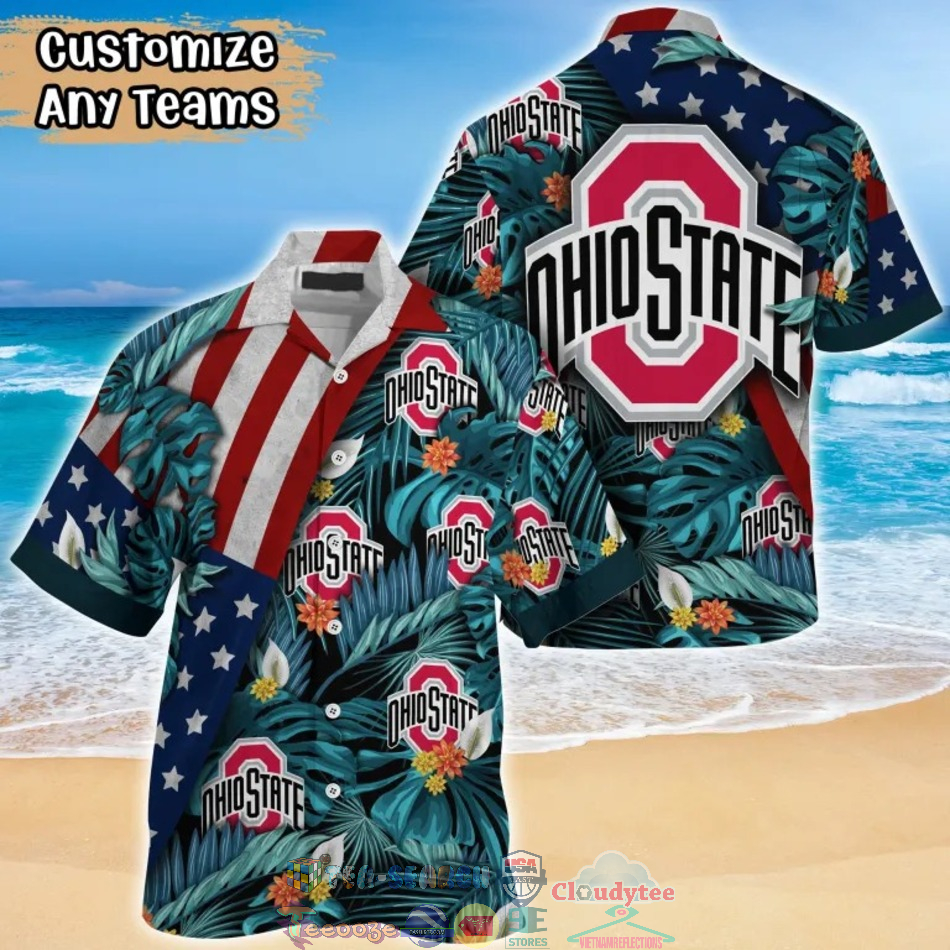Ohio State Buckeyes NCAA American Flag Tropical Hawaiian Shirt