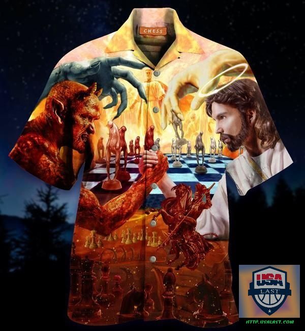 For Fans Devil and Jesus arm wrestling hawaiian shirt