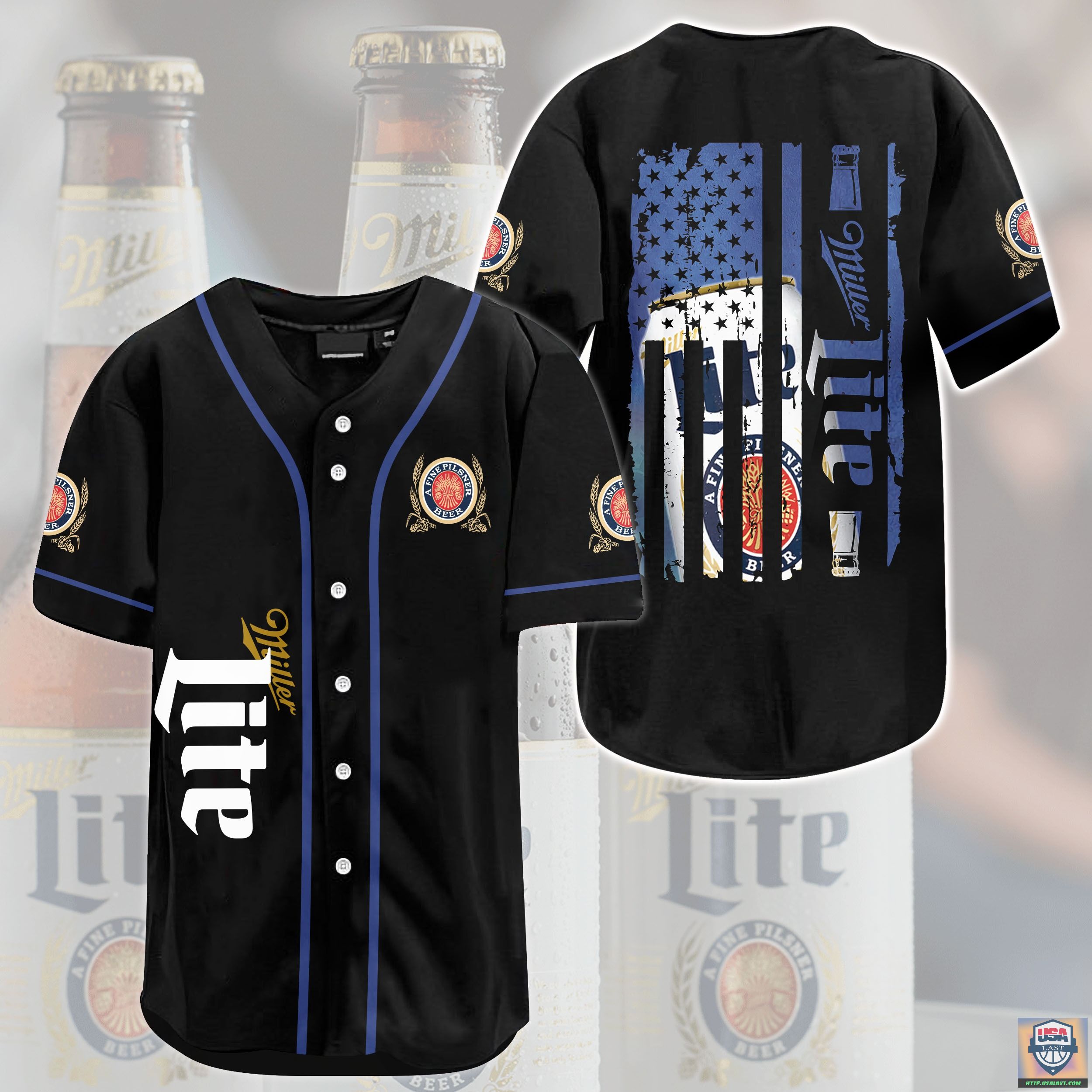 Wholesale Miller Lite U.S Flag Baseball Jersey Shirt