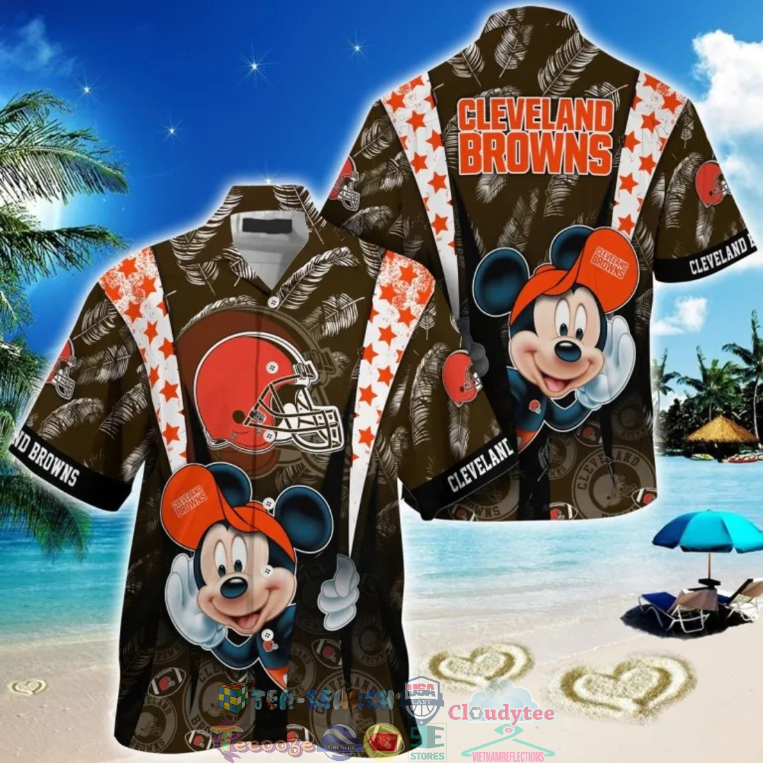 Mickey Mouse NFL Cleveland Browns Hat Tropical Hawaiian Shirt