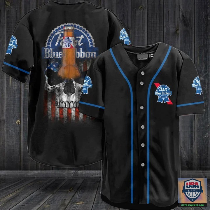 Nice Pabst Blue Ribbon Beer Punisher Skull Baseball Jersey Shirt