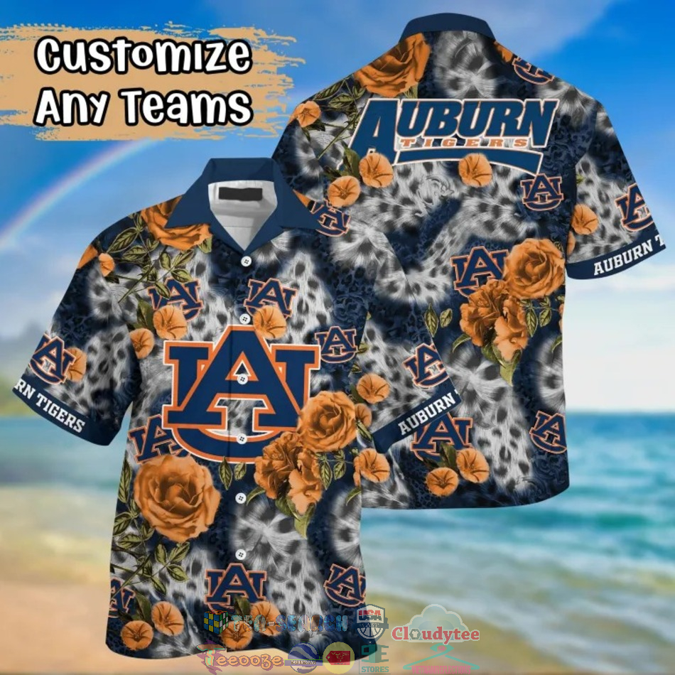 Auburn Tigers NCAA Leopard Rose Hawaiian Shirt