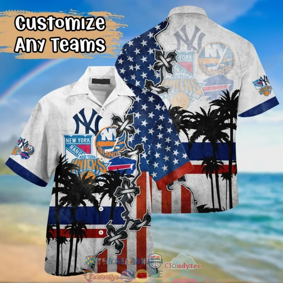 New York Sport Teams American Flag Palm Tree Hawaiian Shirt