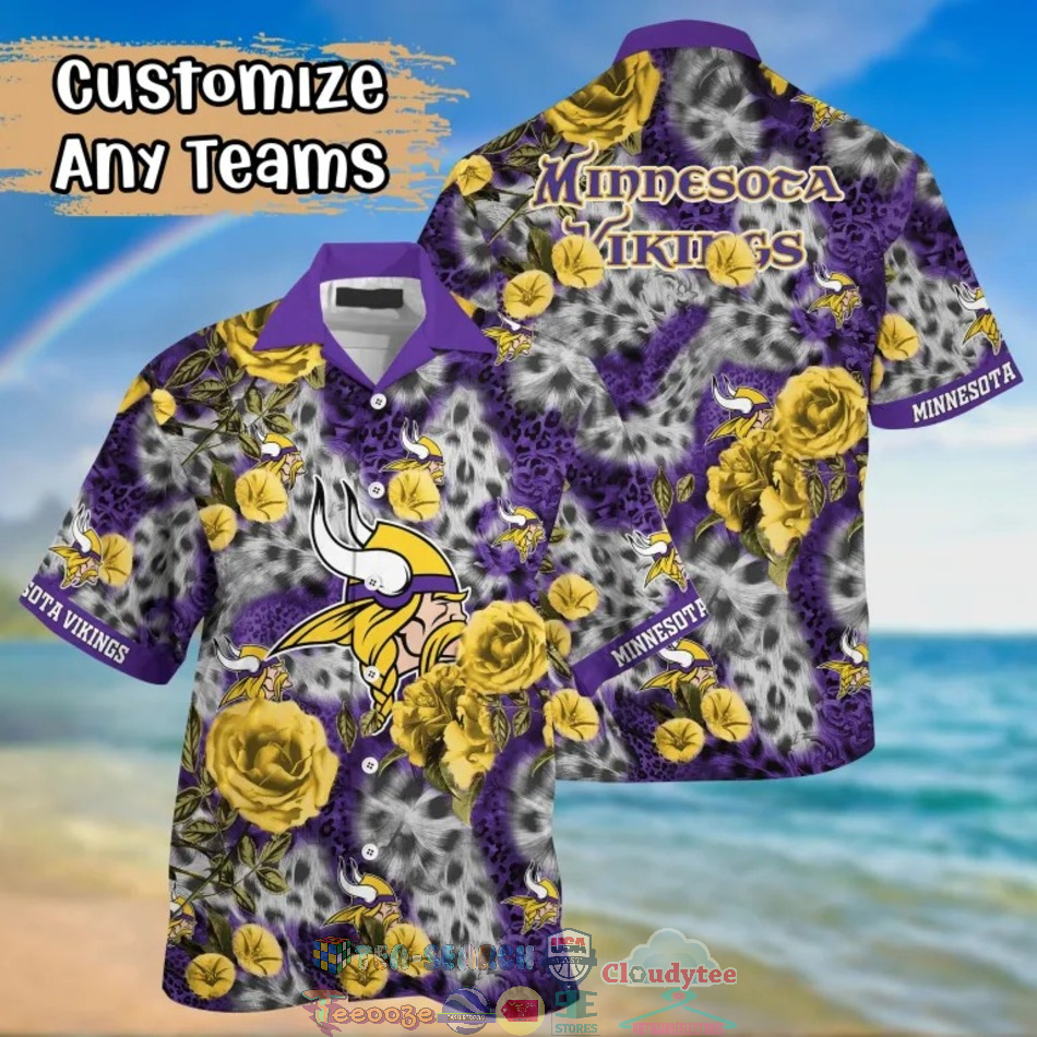 Minnesota Vikings NFL Leopard Rose Hawaiian Shirt