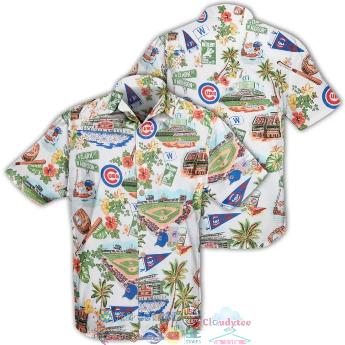 Chicago Cubs MLB Stadium Palm Tree Hawaiian Shirt