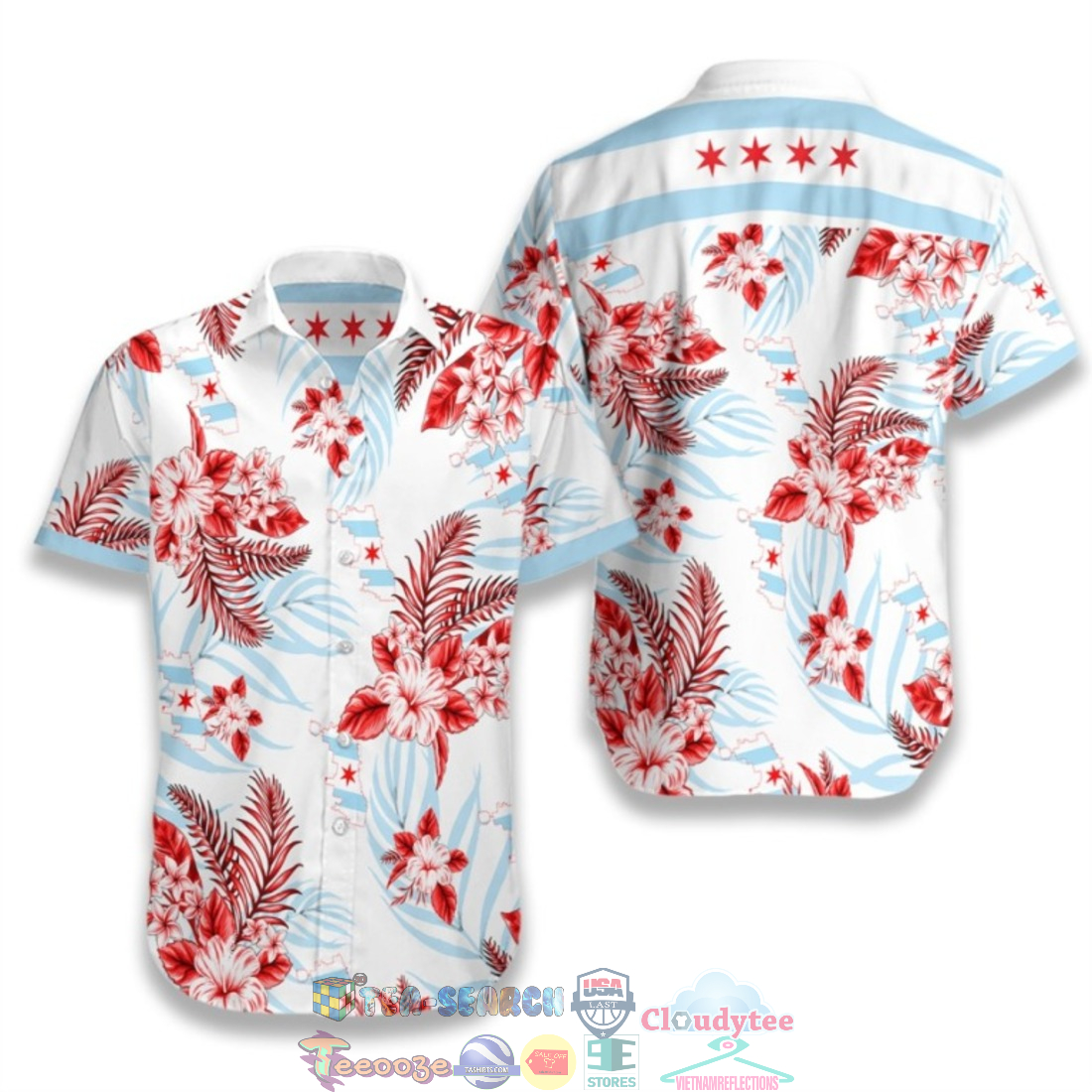 Chicago Proud Hibiscus Tropical Leaves Hawaiian Shirt