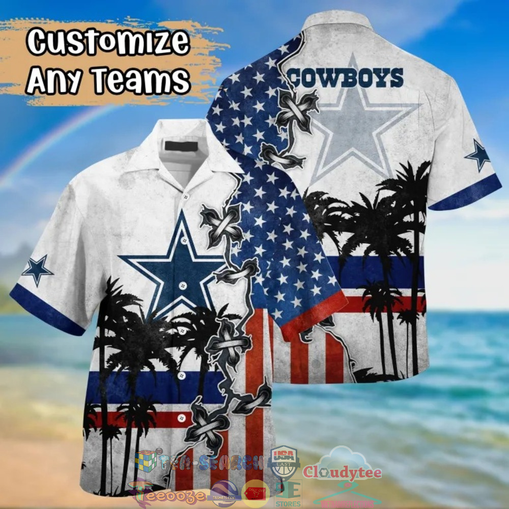 Dallas Cowboys NFL American Flag Palm Tree Hawaiian Shirt