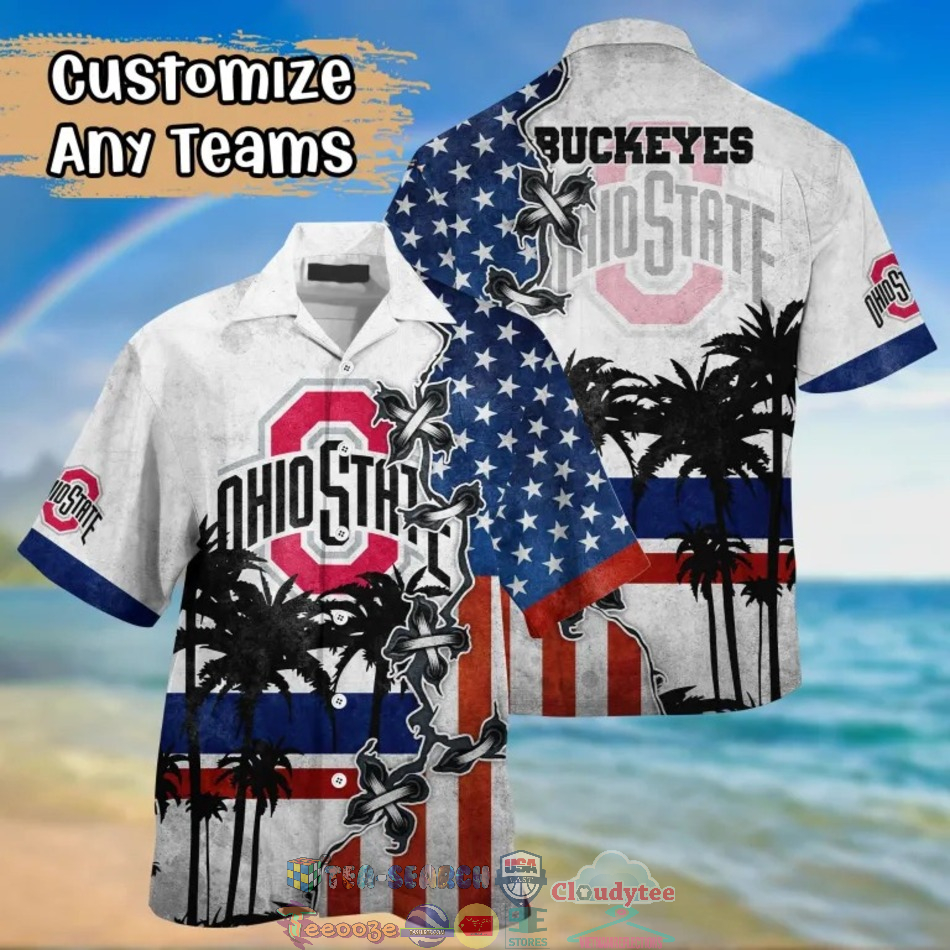 Ohio State Buckeyes NCAA American Flag Palm Tree Hawaiian Shirt
