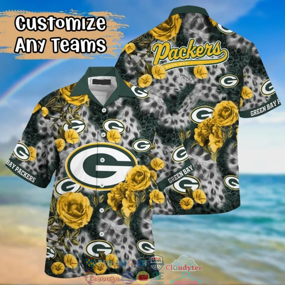 Green Bay Packers NFL Leopard Rose Hawaiian Shirt