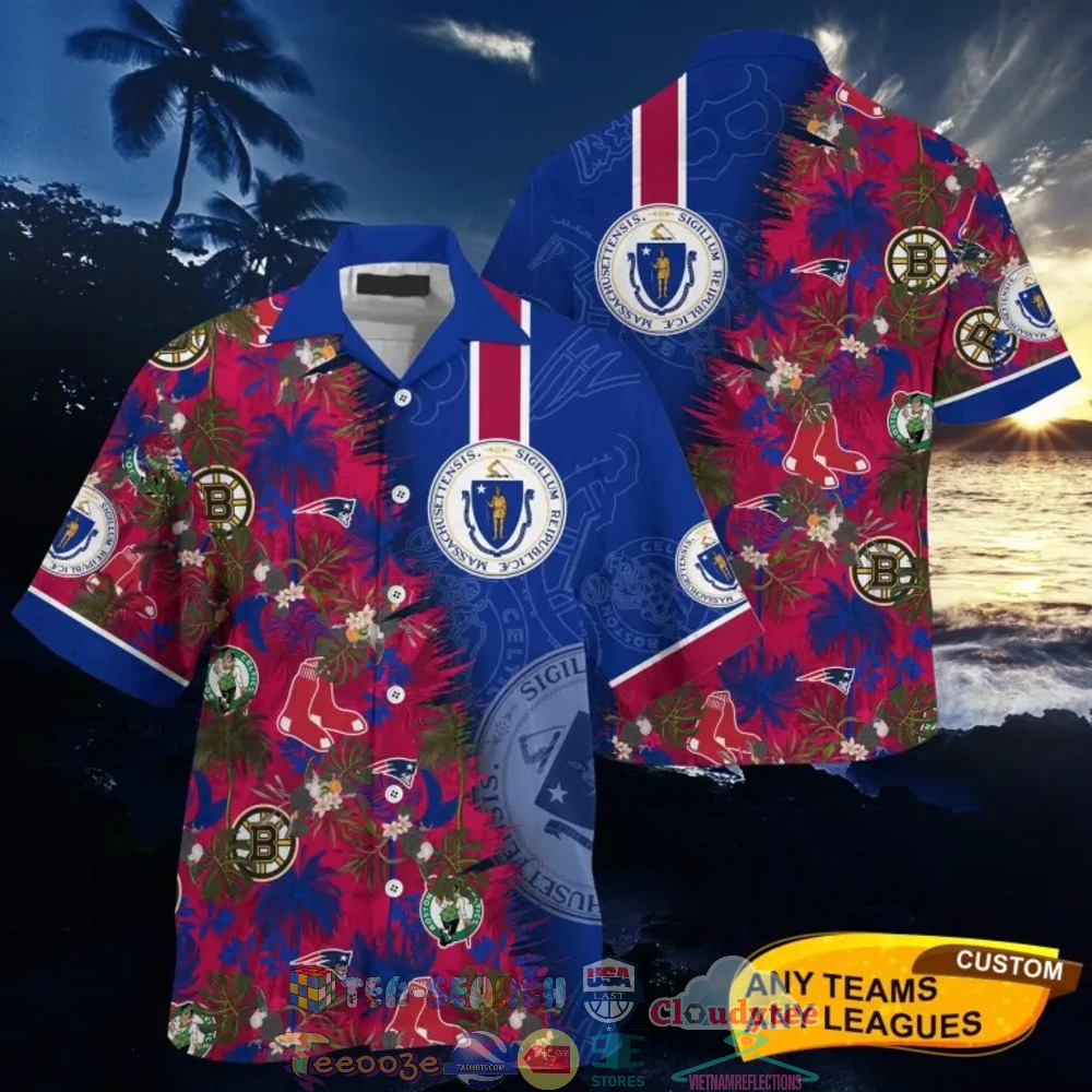 Massachusetts State Sport Teams Palm Tree Parrot Hawaiian Shirt