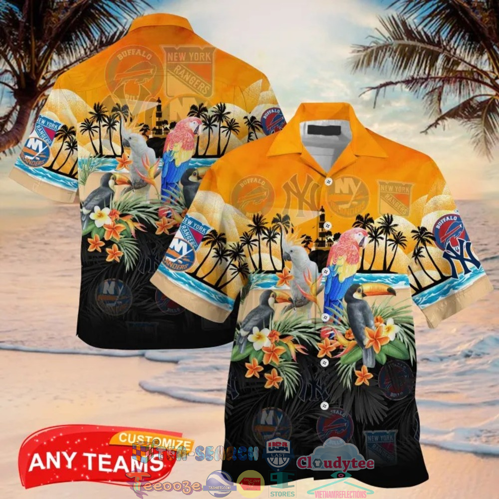 New York Sport Teams Palm Tree Parrot Hawaiian Shirt