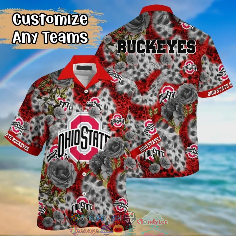 Ohio State Buckeyes NCAA Leopard Rose Hawaiian Shirt