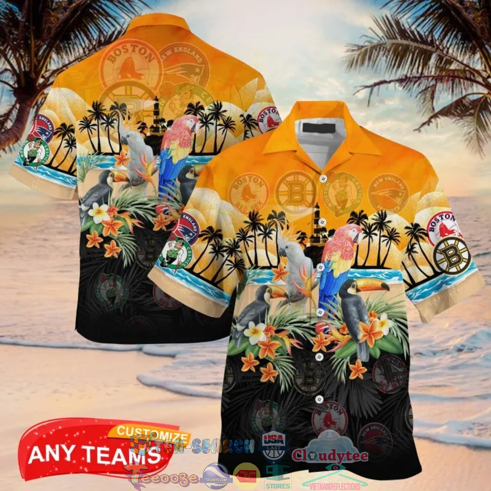 Massachusetts Sport Teams Palm Tree Parrot Hawaiian Shirt