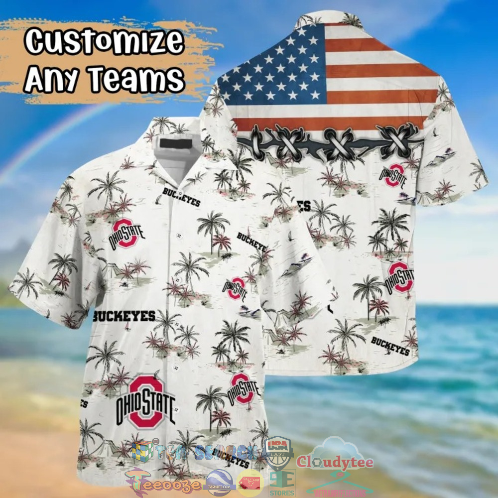 Ohio State Buckeyes NCAA USA Flag Palm Tree Hawaiian Shirt