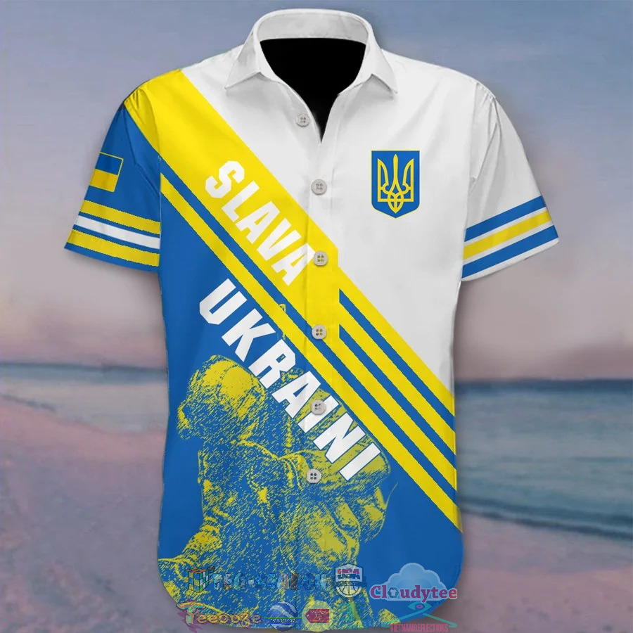 Ukrainian Soldiers Slava Ukraini Trident Ukraine Symbol Hawaiian Shirt