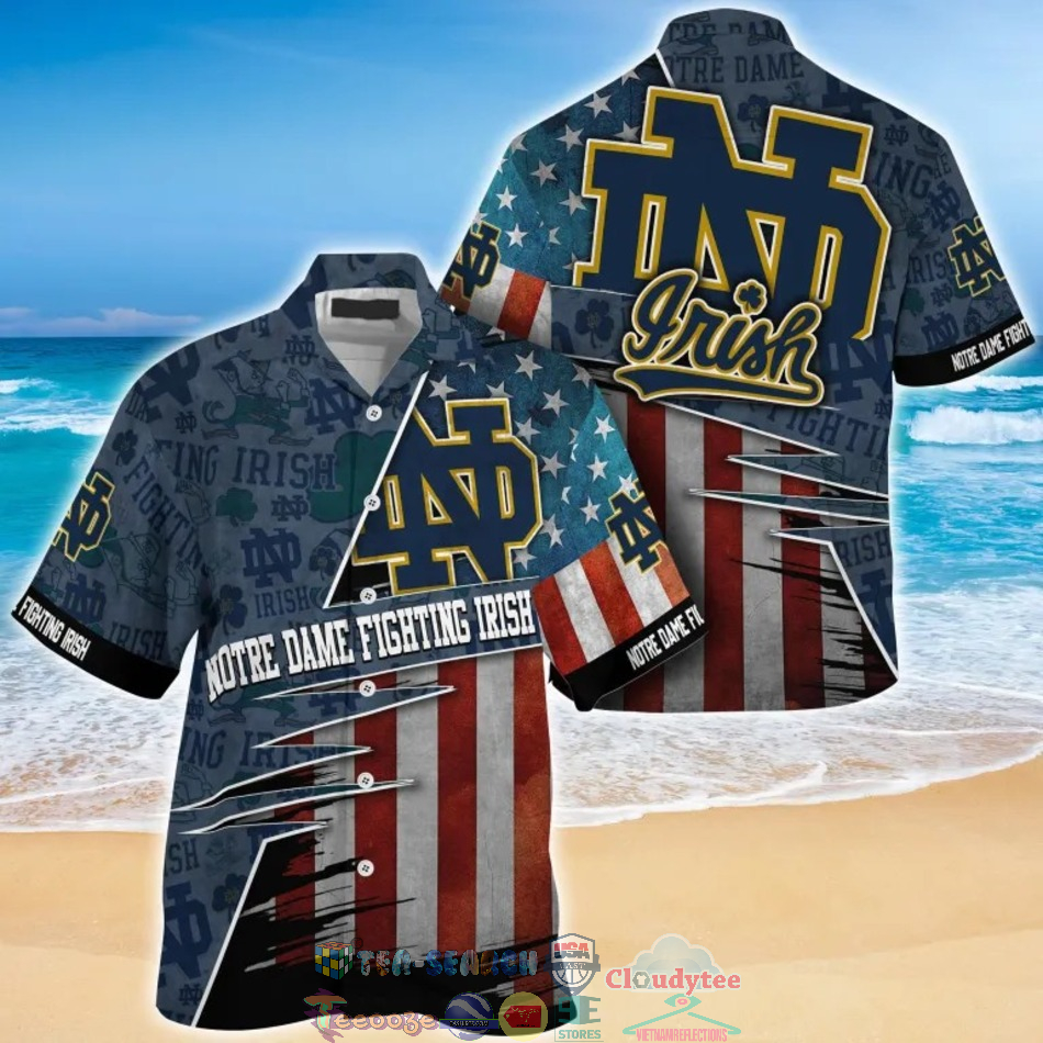 Notre Dame Fighting Irish NCAA American Flag Hawaiian Shirt