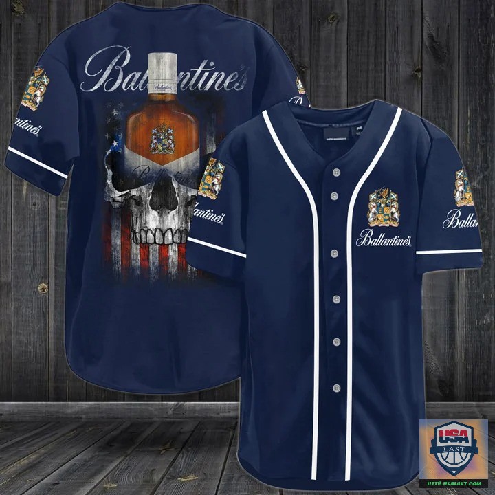 Luxurious Ballantines Whisky Punisher Skull Baseball Jersey Shirt