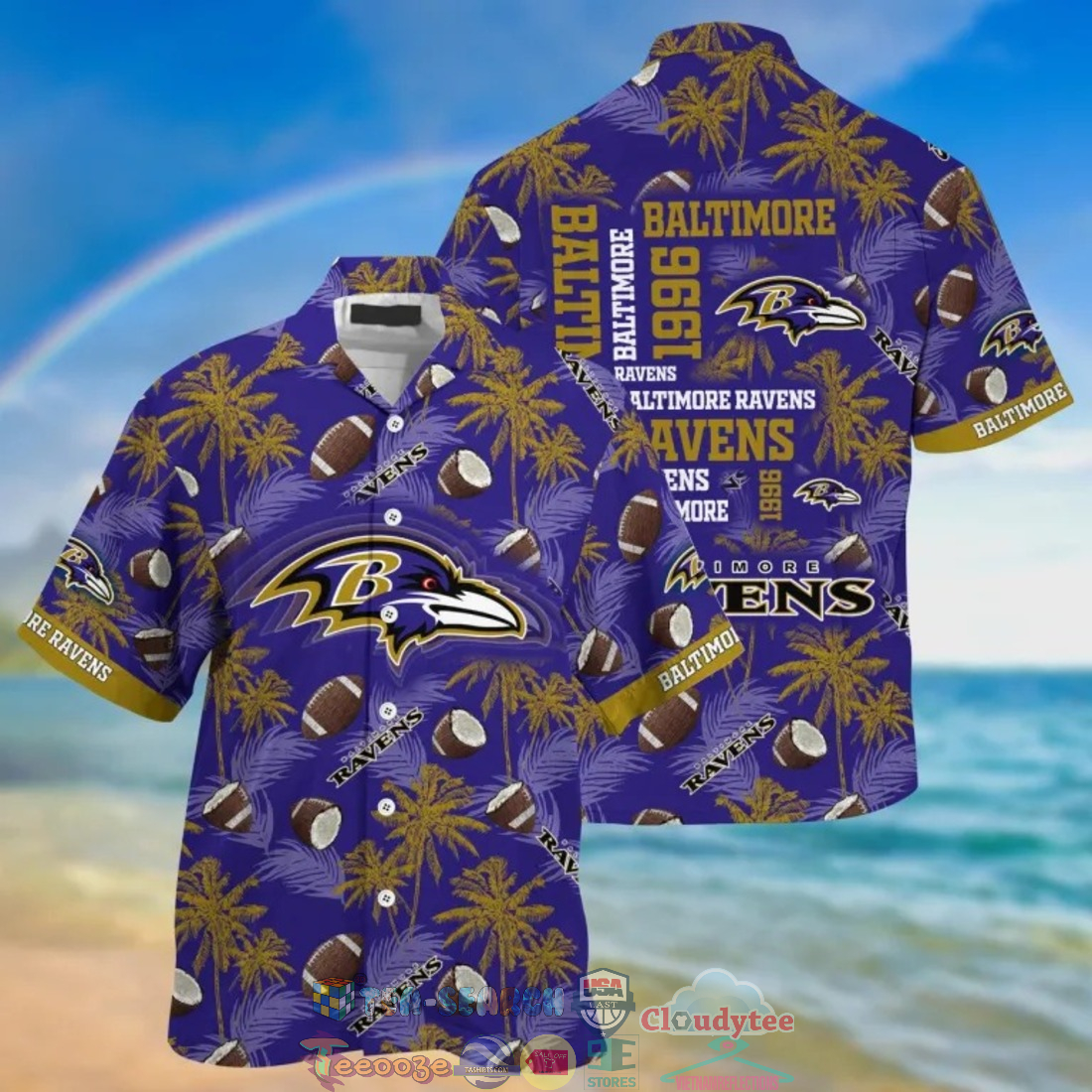 Baltimore Ravens NFL Palm Tree Tropical Leaves Hawaiian Shirt