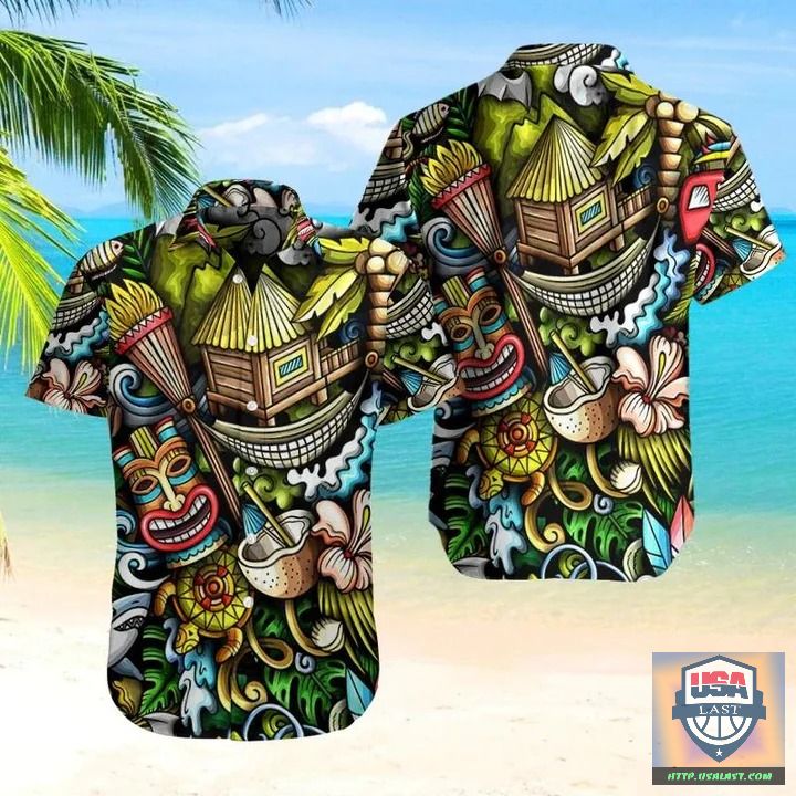 Top Hot Tiki Bar Pattern Short Sleeve Hawaiian Shirt