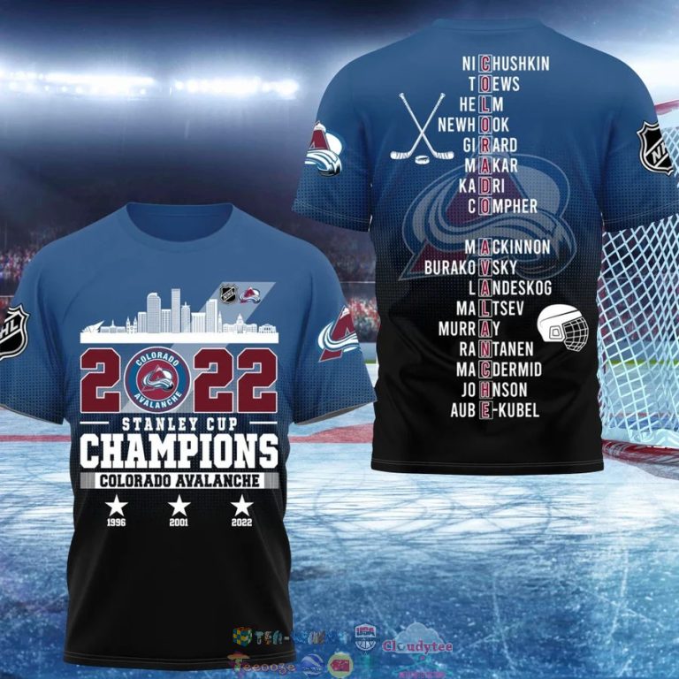 2022 Stanley Cup Champions Colorado Avalanche Blue 3D Shirt 4