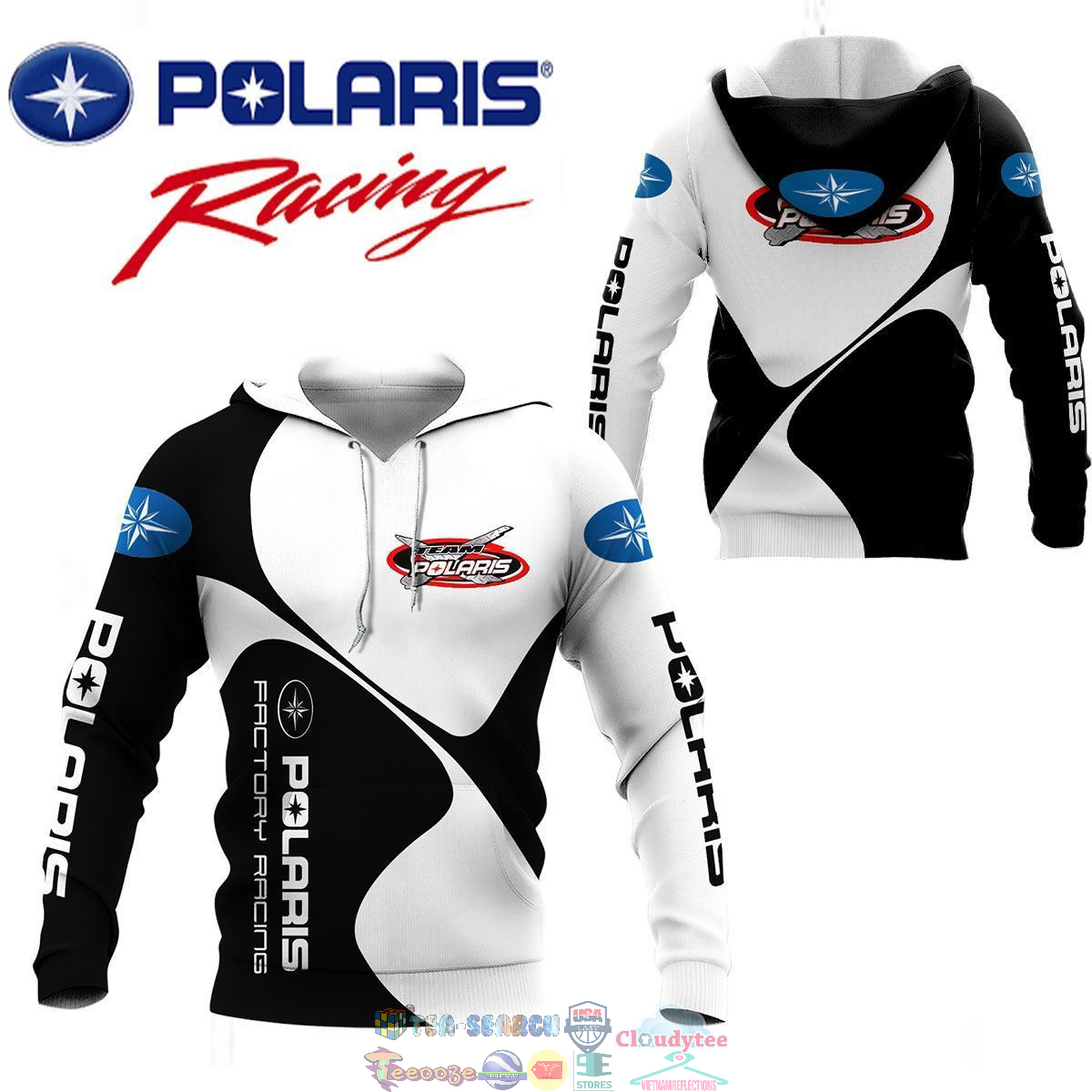 Polaris Factory Racing White 3D hoodie and t-shirt