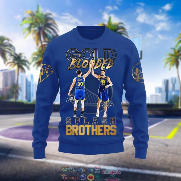 Golden State Warriors Gold Blooded Splash Brothers Blue 3D Shirt 6
