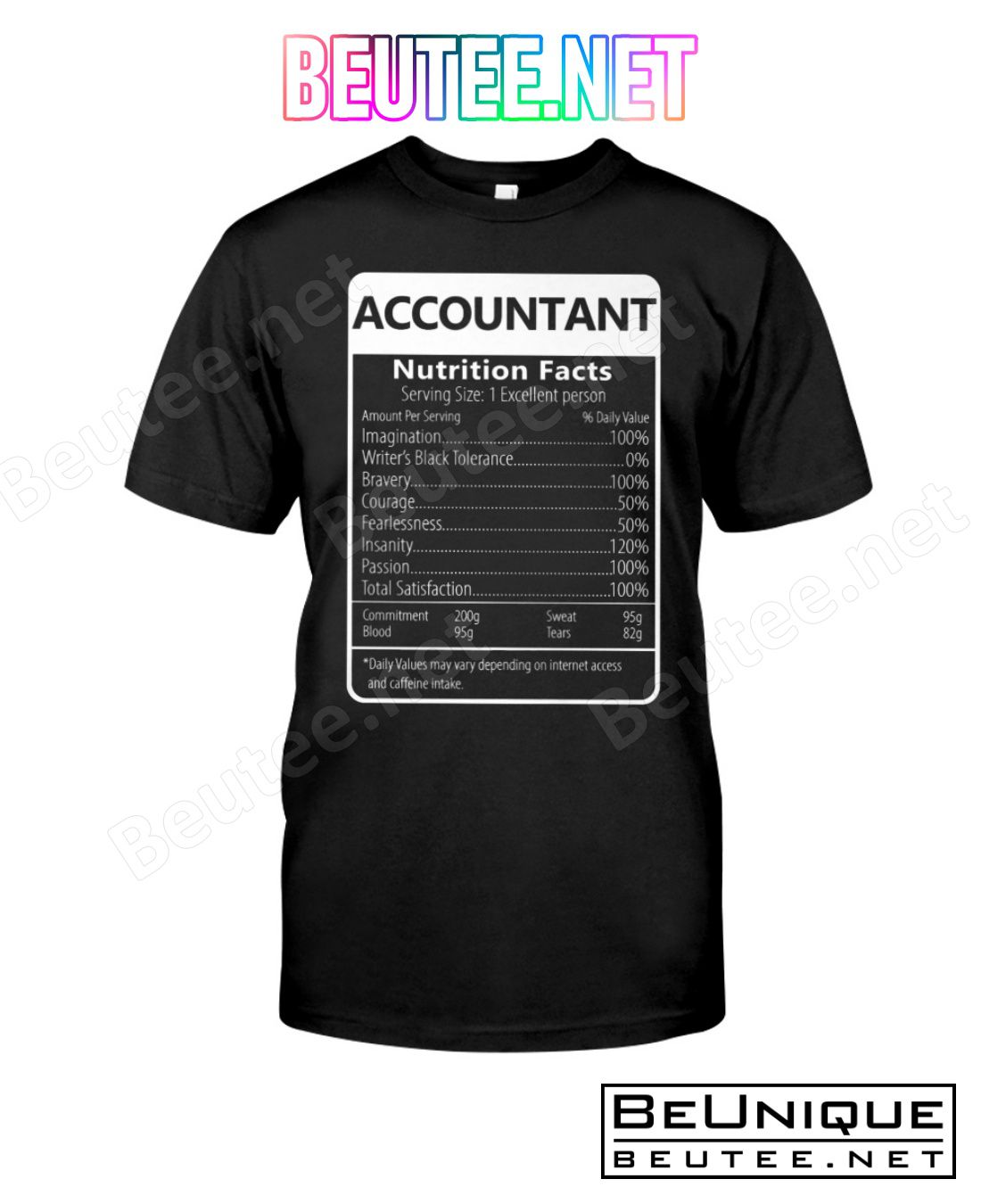 Accountant Nutrition Facts Shirt