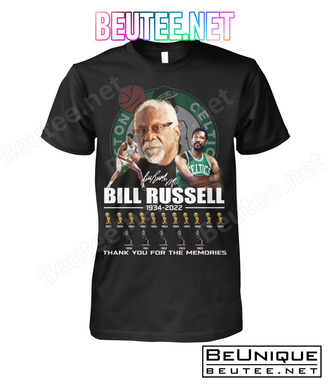 Bill Russell 1934-2022 Champion Cups Thank You For The Memories Signature Shirt