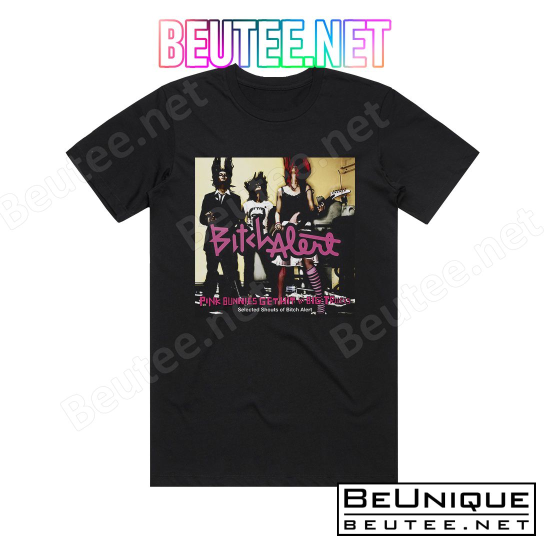 Bitch Alert Pink Bunnies Get Hit By Big Trucks Album Cover T-Shirt