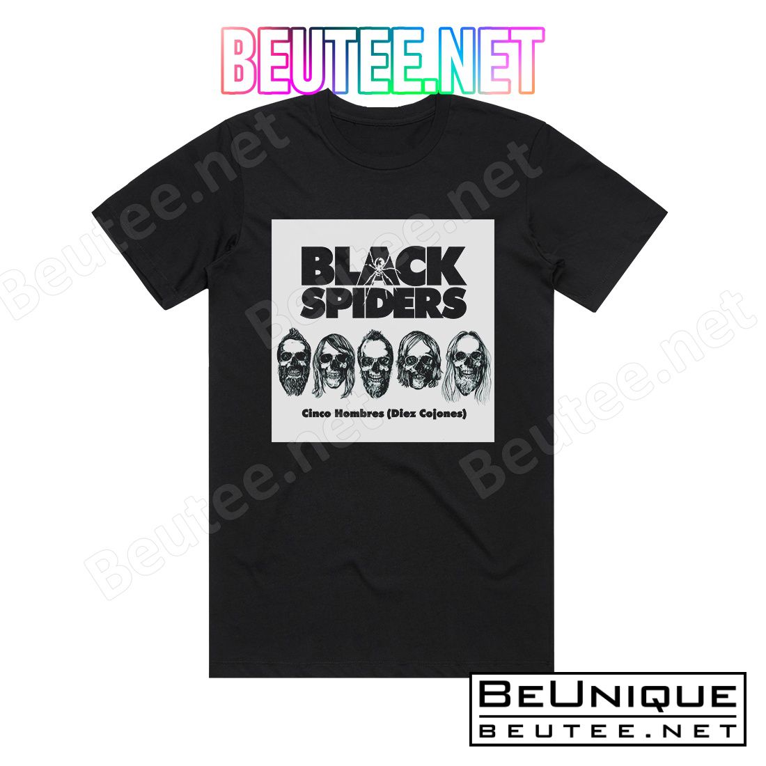 Black Spiders Cinco Hombres Diez Cojones Album Cover T-Shirt