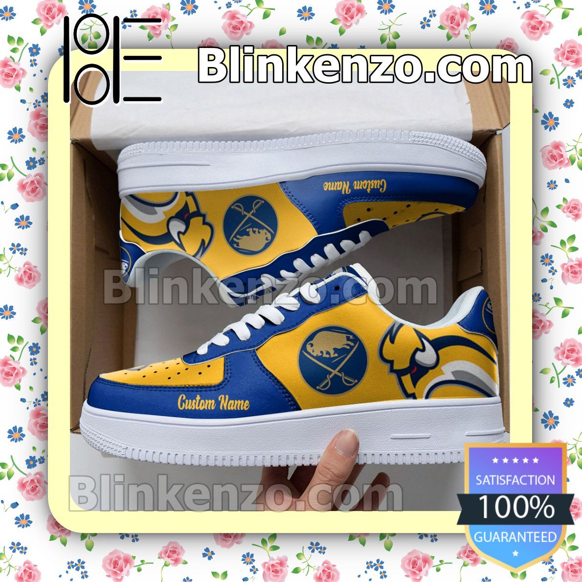 Excellent Buffalo Sabres Mascot Logo NHL Hockey Nike Air Force Sneakers