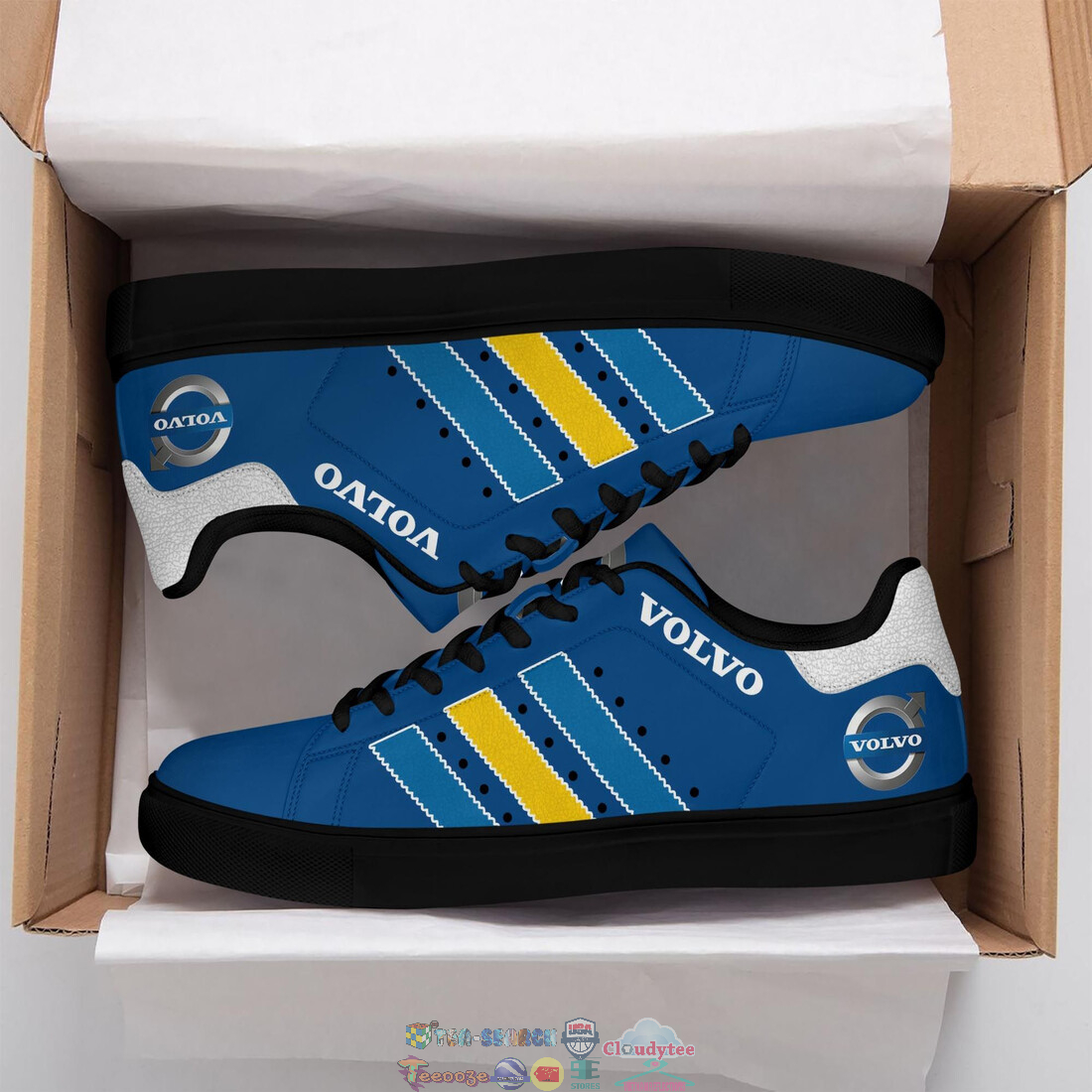 Volvo Blue Yellow Stripes Style 4 Stan Smith Low Top Shoes