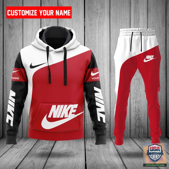 Nike Red White Personalized Hoodie Jogger Pants 19