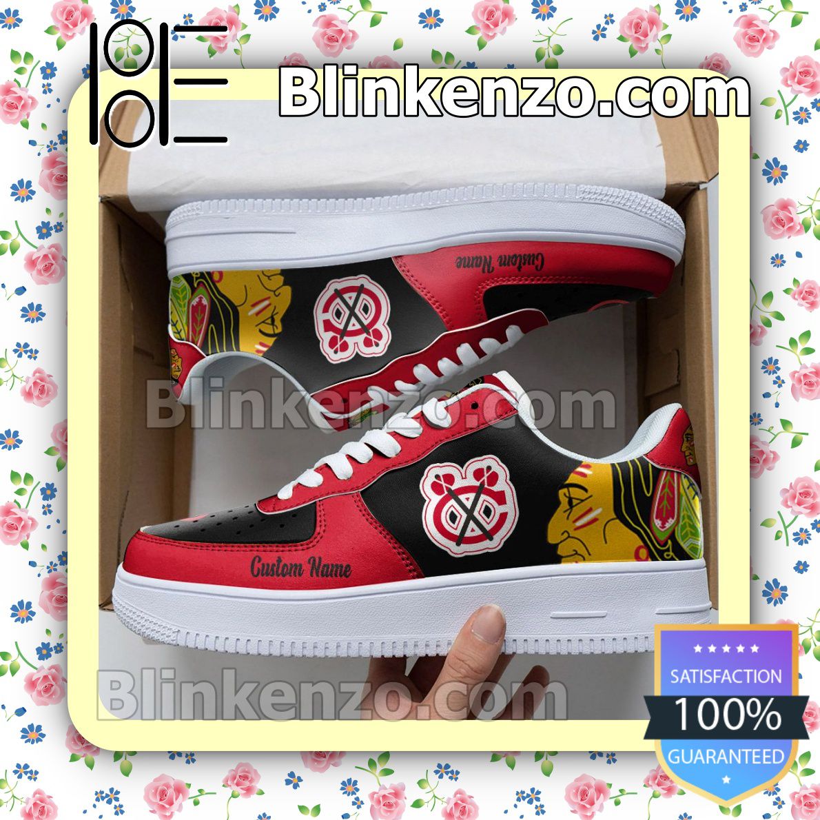 Chicago Blackhawks Mascot Logo NHL Hockey Nike Air Force Sneakers