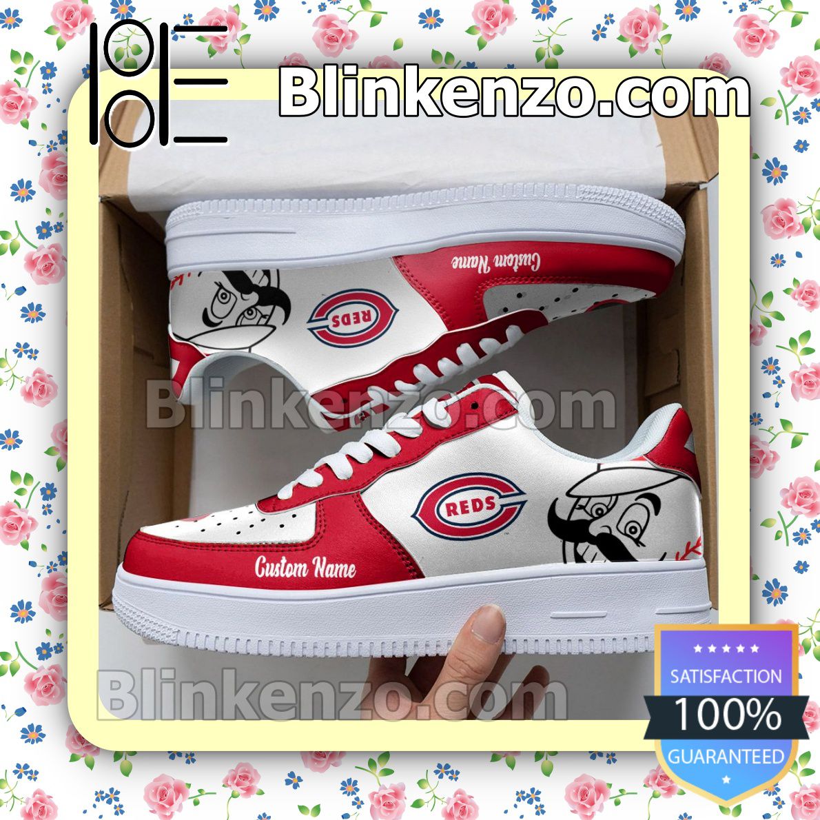 Official Cincinnati Reds Mascot Logo MLB Baseball Nike Air Force Sneakers