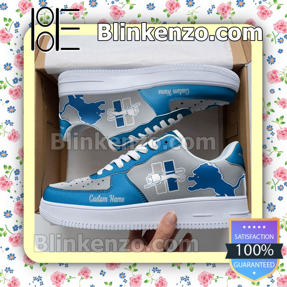 Detroit Lions Mascot Logo NFL Football Nike Air Force Sneakers