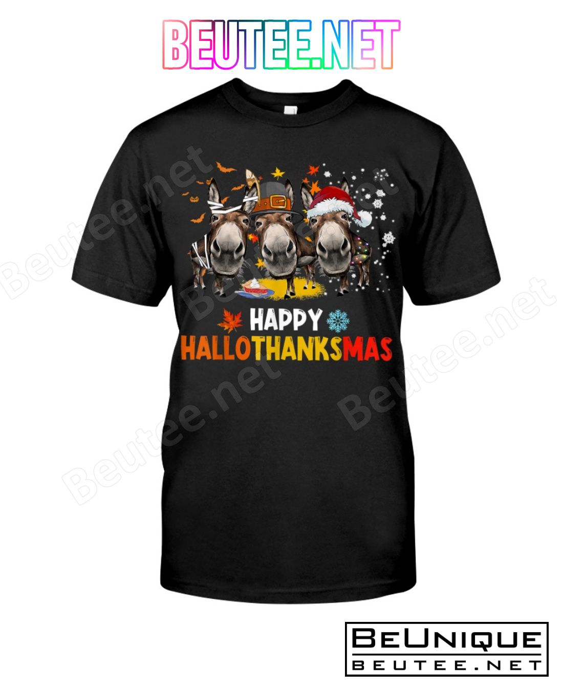 Donkey Happy Hallothanksmas Halloween Thanksgiving Christmas Shirt