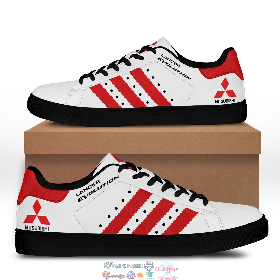Mitsubishi Lancer Evolution Red Stripes Stan Smith Low Top Shoes