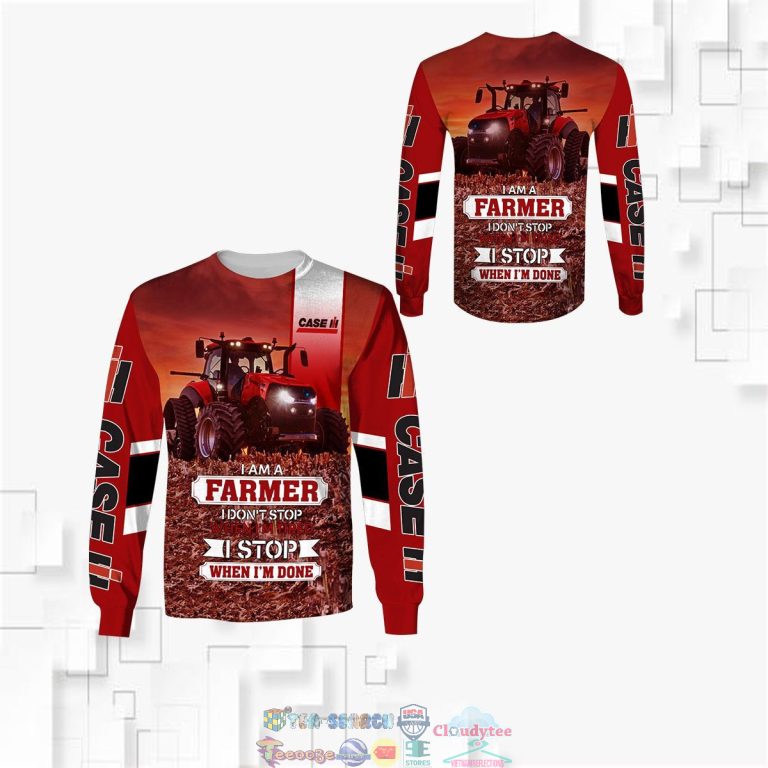 Case IH I Am A Farmer I Don't Stop When I'm Tired Red 3D hoodie and t-shirt
