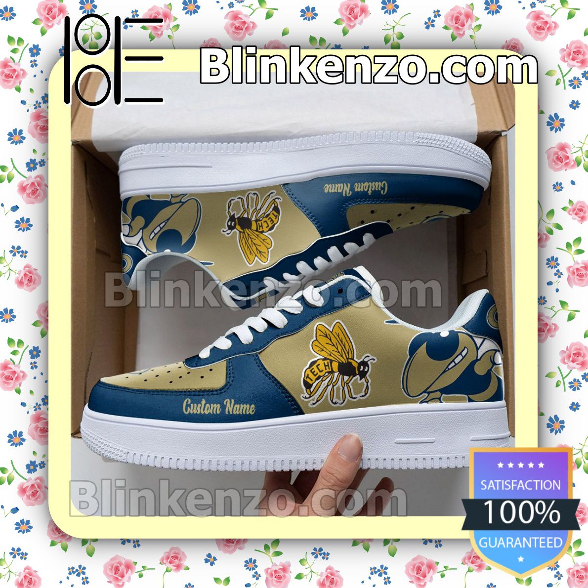 Georgia Tech Yellow Jackets Mascot Logo NCAA Nike Air Force Sneakers