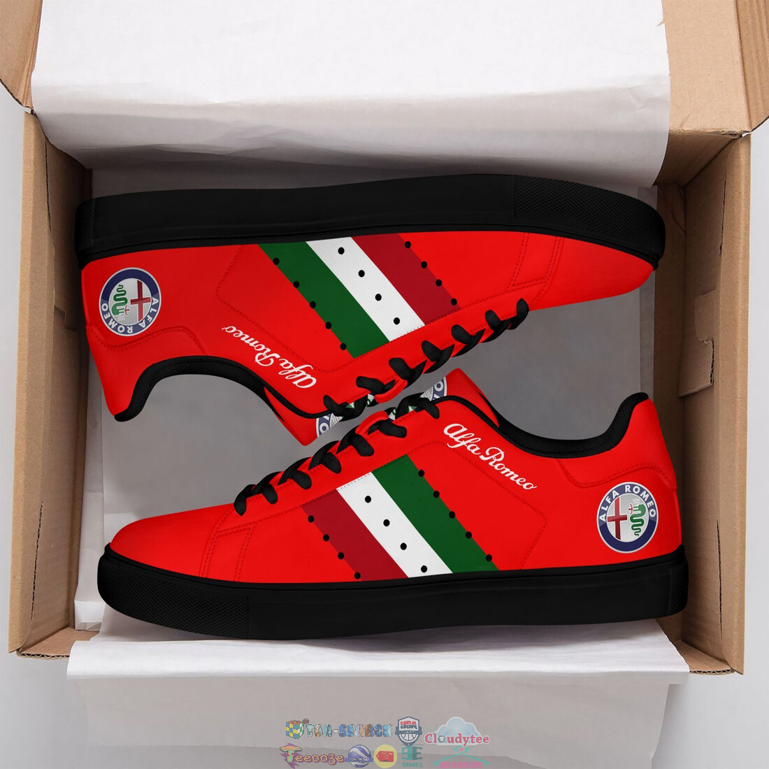 Alfa Romeo Green White Red Stripes Style 7 Stan Smith Low Top Shoes