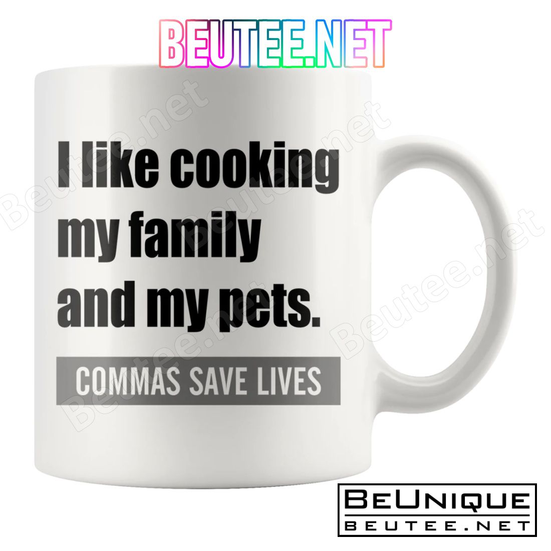 I Like Cooking My Family And My Pets Commas Save Lives Mug