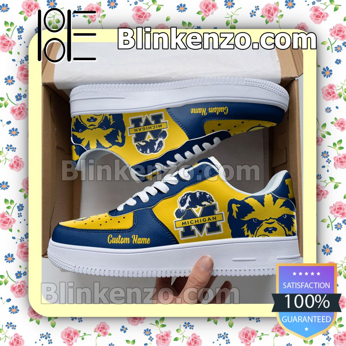 Luxury Michigan Wolverines Mascot Logo NCAA Nike Air Force Sneakers