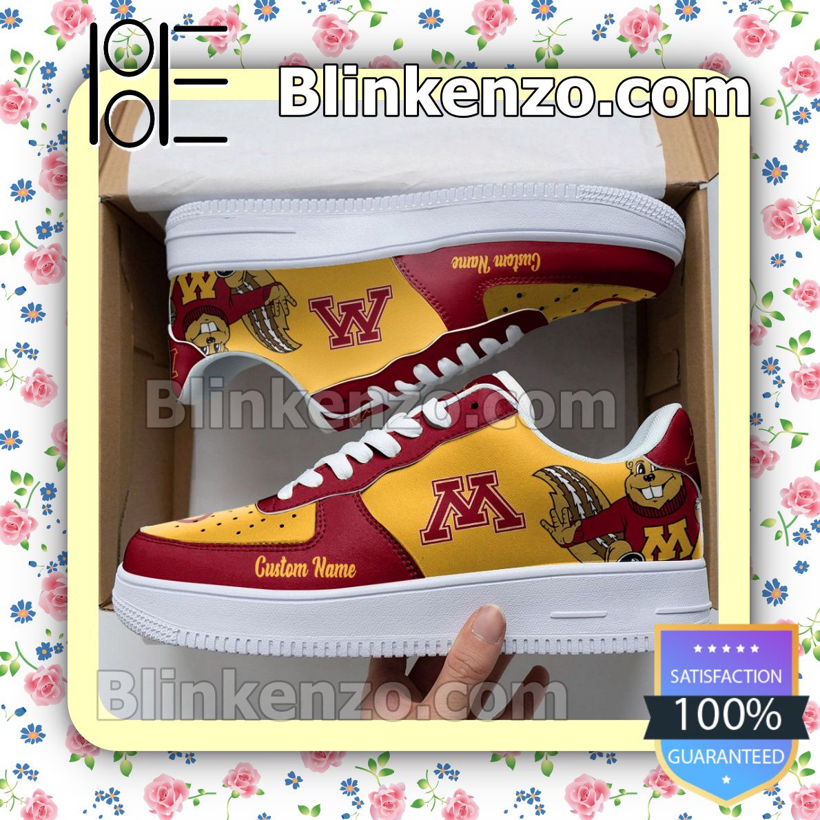 Get Here Minnesota Golden Gophers Mascot Logo NCAA Nike Air Force Sneakers