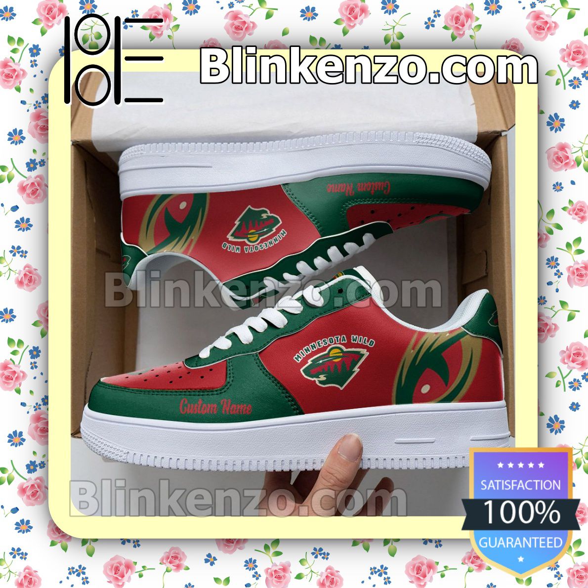 Free Minnesota Wild Mascot Logo NHL Hockey Nike Air Force Sneakers