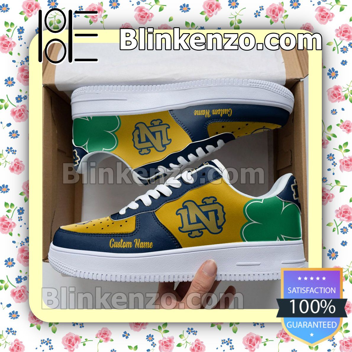 Notre Dame Fighting Irish Mascot Logo NCAA Nike Air Force Sneakers