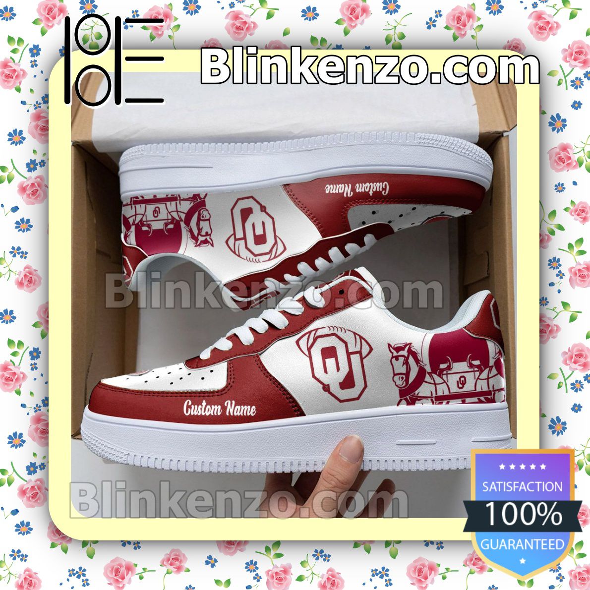 Present Oklahoma Sooners Mascot Logo NCAA Nike Air Force Sneakers